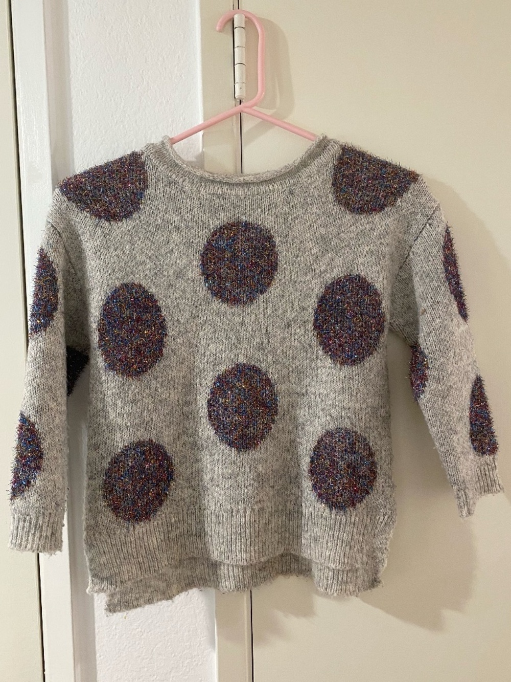 Zara Knitwear Fancy Collection Girls Tinsel Polka Dot Sweater Size 6-7